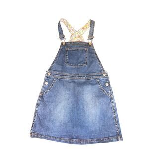 Mini Boden 9-10 yrs denim dungaree  overall dress pockets patterned lined